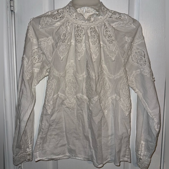 Sezane Like New White Tizio Lace Detail Blouse - Picture 6 of 12